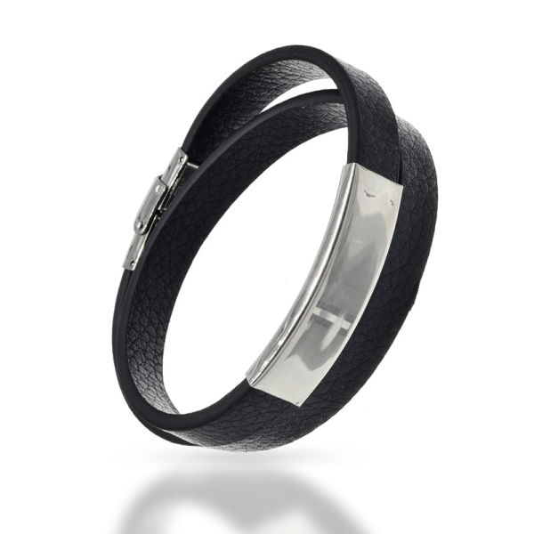 Lederarmband mit Edelstahlverschluss und Gravurplatte