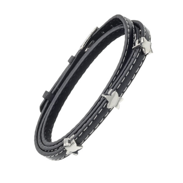 Lederwickelarmband mit Edelstahl-Schnallenverschluss Stern Sterne
