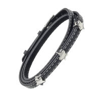 Lederwickelarmband mit Edelstahl-Schnallenverschluss Stern Sterne