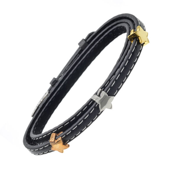 Lederwickelarmband mit Edelstahl-Schnallenverschluss Stern Sterne stahl, gold, rosé