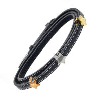 Lederwickelarmband mit Edelstahl-Schnallenverschluss Stern Sterne stahl, gold, rosé