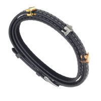 Lederwickelarmband mit Edelstahl-Schnallenverschluss Stern Sterne stahl, gold, rosé