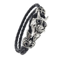 Lederarmband  mit Edelstahl - Teufelkopf Schwarz