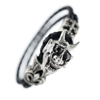 Lederarmband  mit Edelstahl - Teufelkopf Schwarz