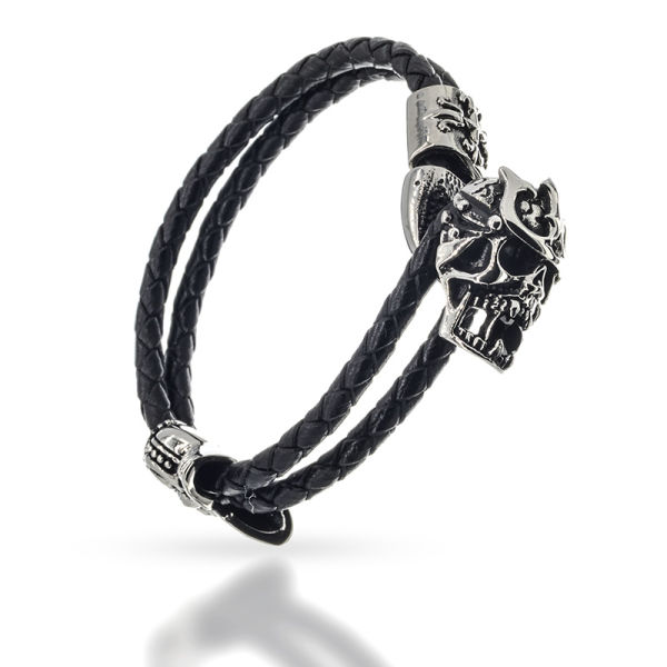 Schwarzes Lederarmband Teufel - Schwarz