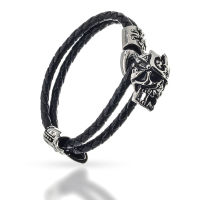 Schwarzes Lederarmband Teufel - Schwarz