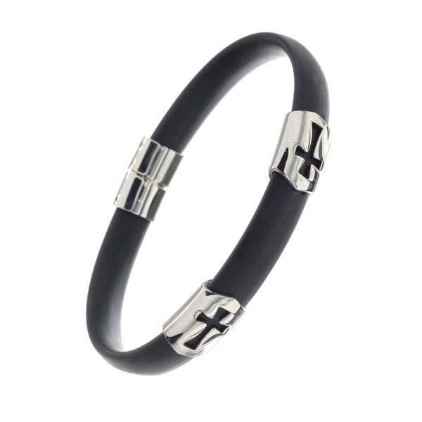 Vinyl Stainless Steel Bracelet - Double Cross - 19 cm