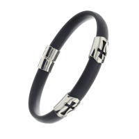 Vinyl Stainless Steel Bracelet - Double Cross - 19 cm