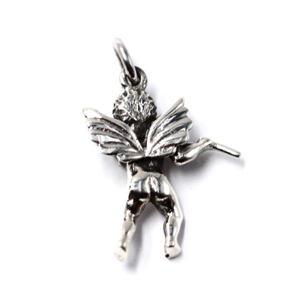 925 Sterling Silver Pendant – Angel with Flute and Broad Wings