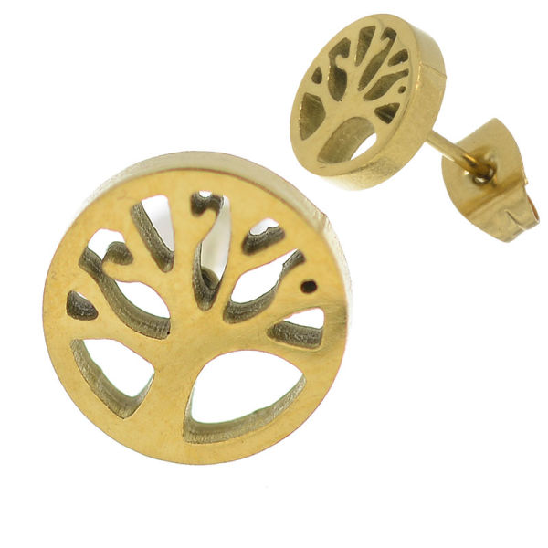 Edelstahlohrstecker - Lebensbaum PVD-Gold
