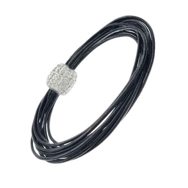Lederband mit Magnetverschluss - 1 Glitzerkugel - Schwarz