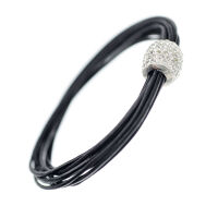 Lederband mit Magnetverschluss - 1 Glitzerkugel - Schwarz