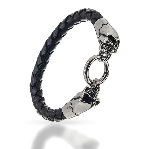 Lederarmband Edelstahlverschluss - Totenkopf 21cm