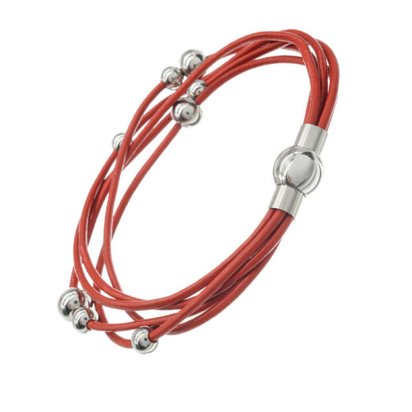 Lederarmband mit Edelstahl 4 - rot