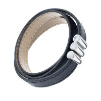 Lederarmband mit Edelstahlverschluss - Schwarz