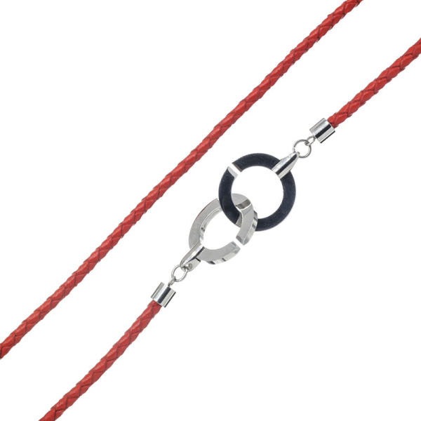 Lederkette geflochten mit Edelstahlverschluß 4- Rot