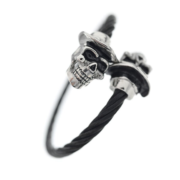 Edelstahlarmreifen Totenkopf mit Hut PVD  schwarz