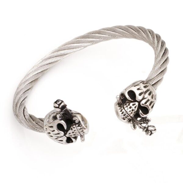 Edelstahlarmreifen Totenkopf mit Rose