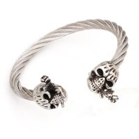 Edelstahlarmreifen Totenkopf mit Rose