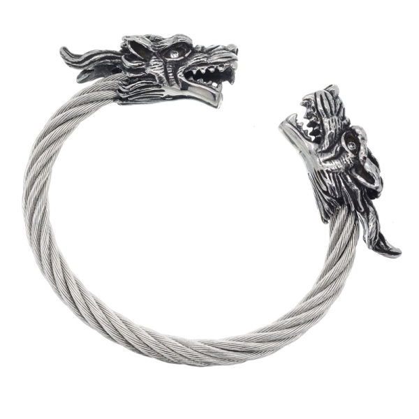 Edelstahlarmreif Wolfsköpfe