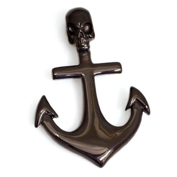 Edelstahlanhänger - Anker mit Totenkopf PVD-Schwarz