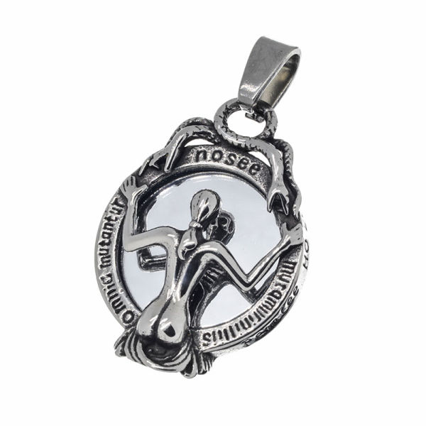 Stainless steel pendant - Memento Mori / Woman in front of the mirror of time - Flat eyelet