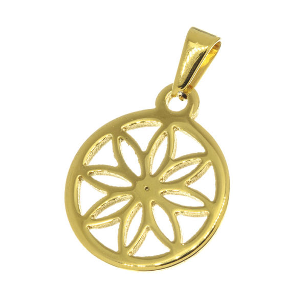 Edelstahlanhänger - Blütenornament goldfarben
