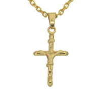 Edelstahlanhänger - Kreuz mit Jesus PVD-Gold