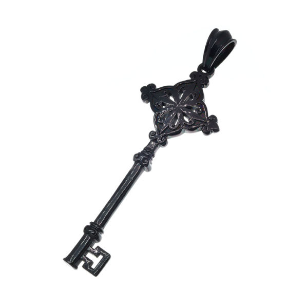 Stainless Steel Pendant - Black Key with Decorations
