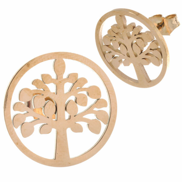 Ohrstecker, Edelstahl - Lebensbaum, PVD-Roségold