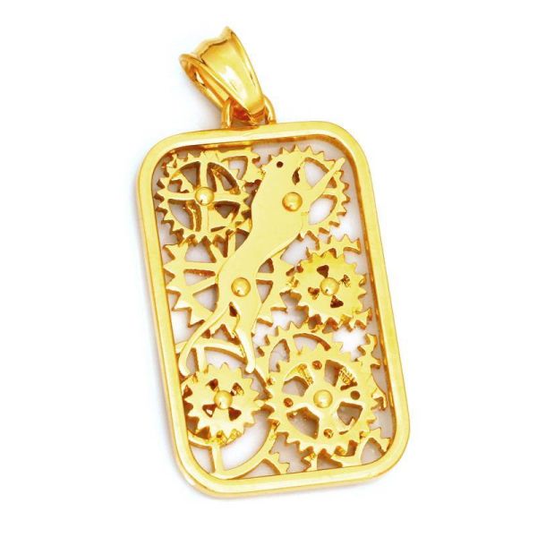 Edelstahlanhänger - Uhrwerk mit Jaguar goldfarben