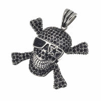 Edelstahlanhänger – Totenkopf mit gekreuzten Knochen und Sonnenbrille