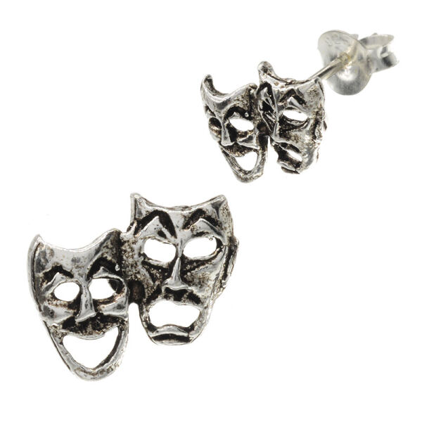 Silver Stud Earrings - Tragedy and Comedy Masks
