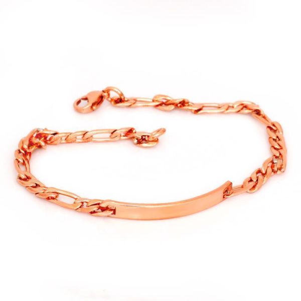 Edelstahlarmband - Gravurplatte und Figarokette PVD-Rosegold 21 cm