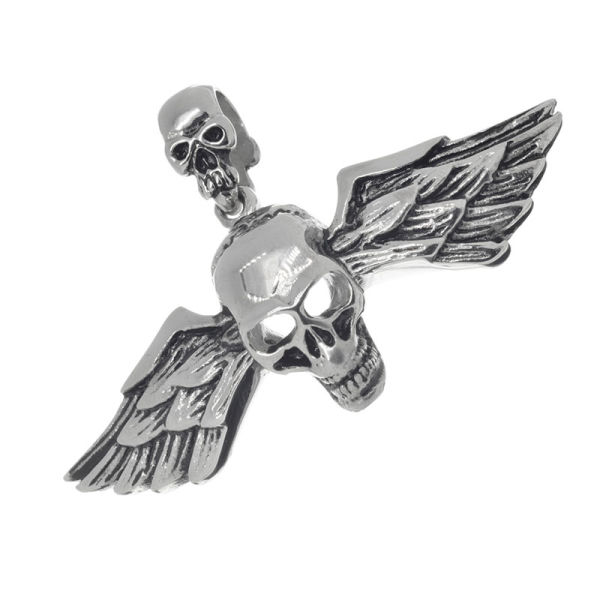 Edelstahlanhänger - Totenkopf mit Flügeln