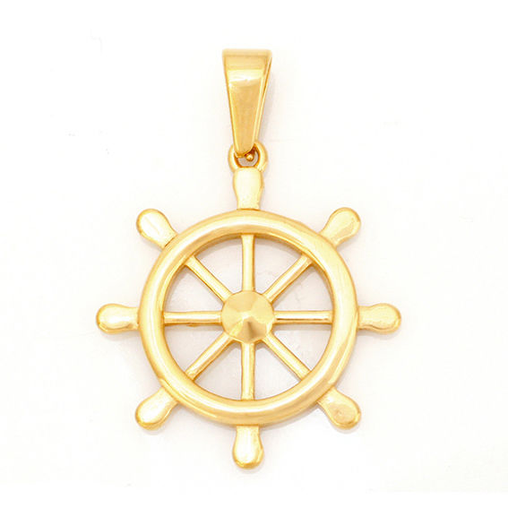 Edelstahlanhänger - Steuerrad "PVD-Gold" ca. 33 x 31 x 3 mm