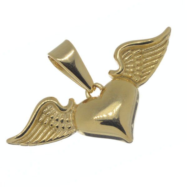 Stainless Steel Pendant - Heart with Wings PVD-Gold