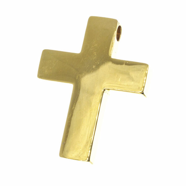 Stainless Steel Pendant – Compact Cross with Broad Bail, Gold-Coloured