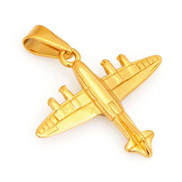 Edelstahlanhänger - Flugzeug PVD-Gold