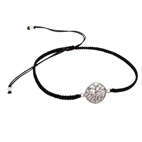 Armband aus Stoff - Größenverstellbar - mit 925er Silberanhänger Lebensbaum