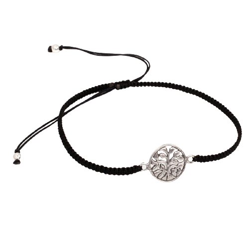 Stoffarmband mit 925 Sterling Silberanhänger - Lebensbaum
