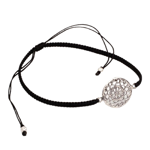 Stoffarmband mit 925 Sterling Silberanhänger - Blumenmuster