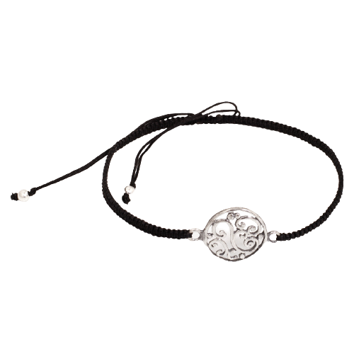 Armband aus Stoff - Größenverstellbar - mit 925er Silberanhänger Ranken