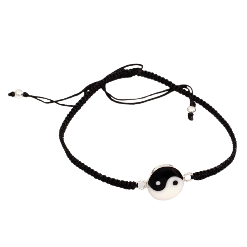 Stoffarmband mit 925 Sterling Silberanhänger - Yin und Yang