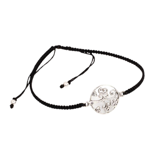 Stoffarmband mit 925 Sterling Silberanhänger - Lebensbaum