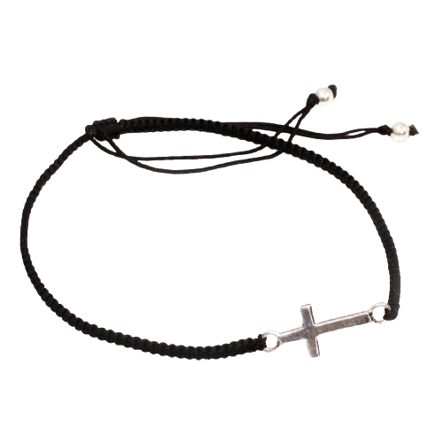 Armband aus Stoff 4 mm - Größenverstellbar - mit 925er Silberanhänger Kreuz