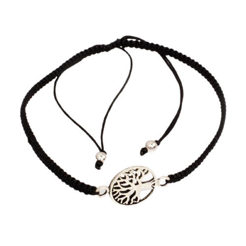 Stoffarmband mit 925 Sterling Silberanhänger - Lebensbaum