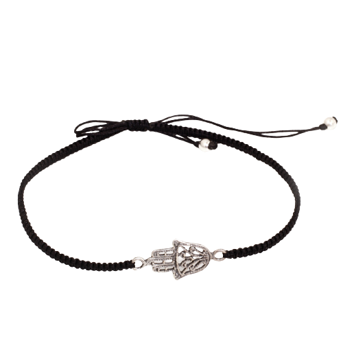 Armband aus Stoff - Größenverstellbar - mit 925er Silberanhänger Hand der Fatima