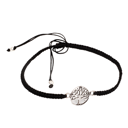 Armband aus Stoff - Größenverstellbar - mit 925er Silberanhänger Lebensbaum