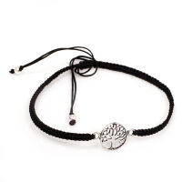 Armband aus Stoff - Größenverstellbar - mit 925er Silberanhänger Lebensbaum